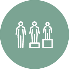 Circular icon of people on a podium